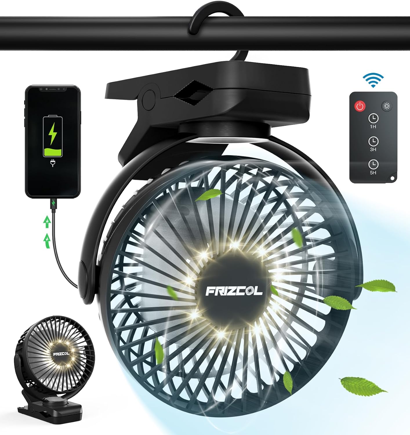 12000mAh Portable Clip-On Camping Fan
