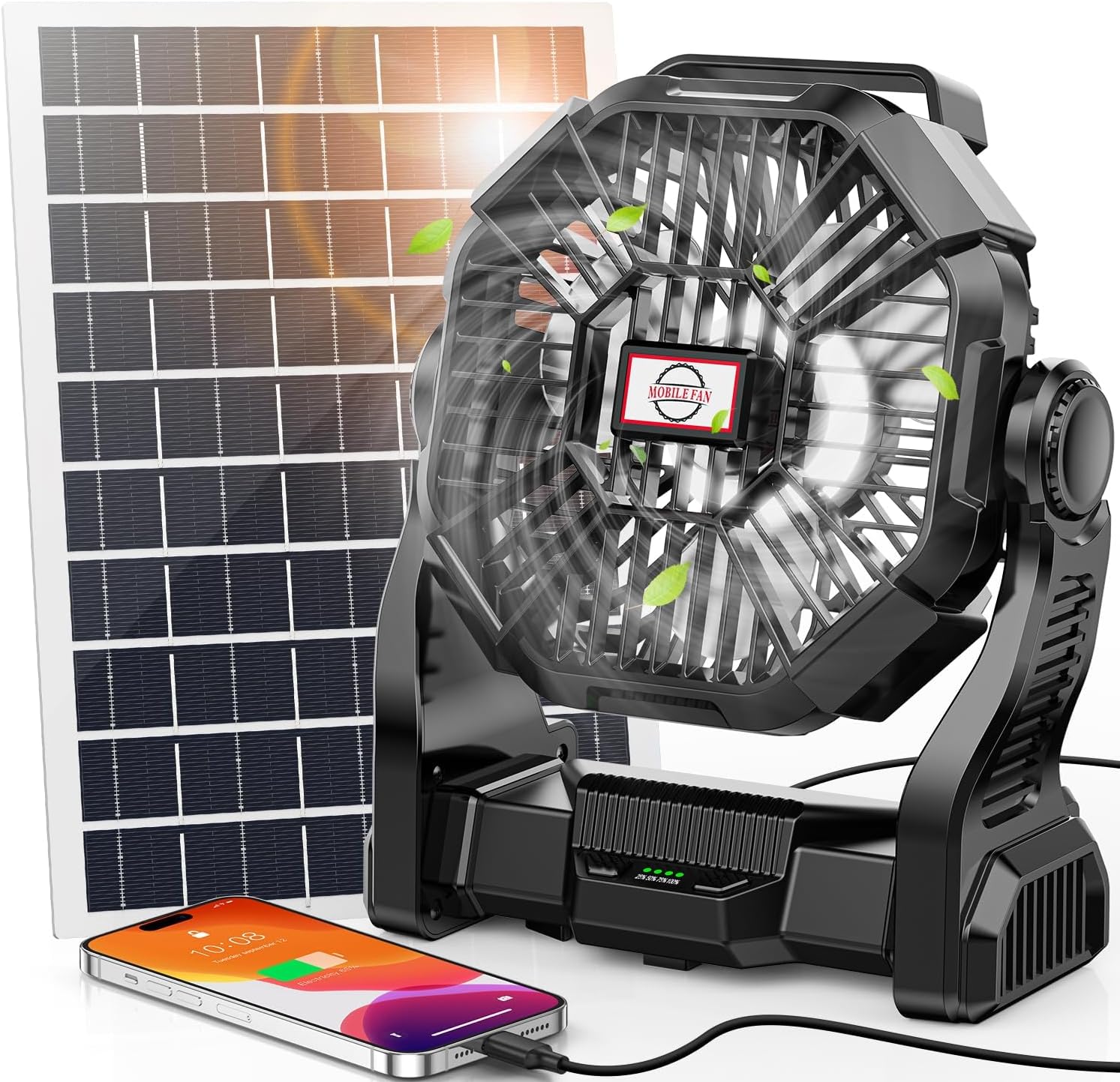 30000mAh Solar Fan with LED Lantern