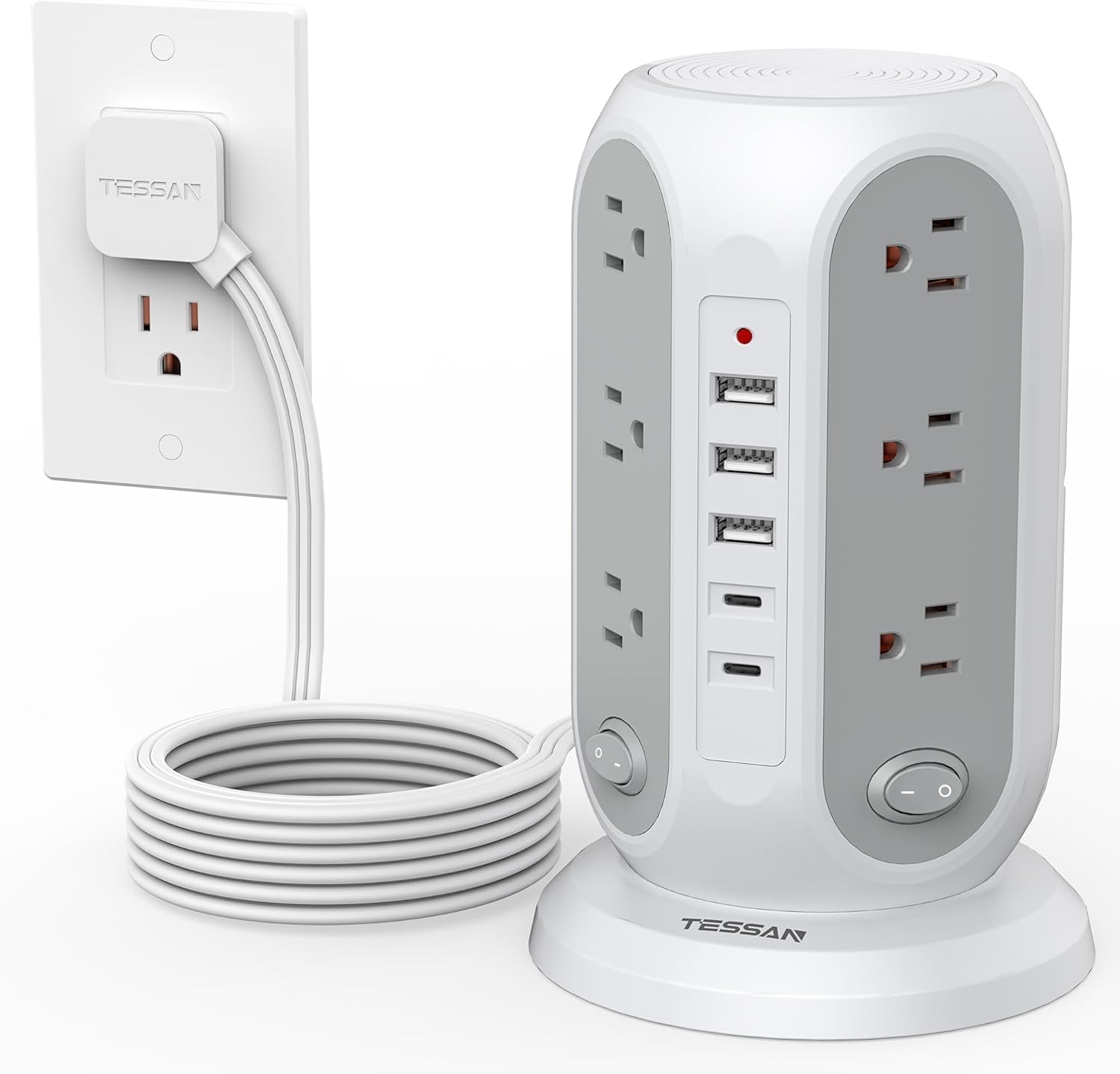 TESSAN Tower Power Strip with USB-C