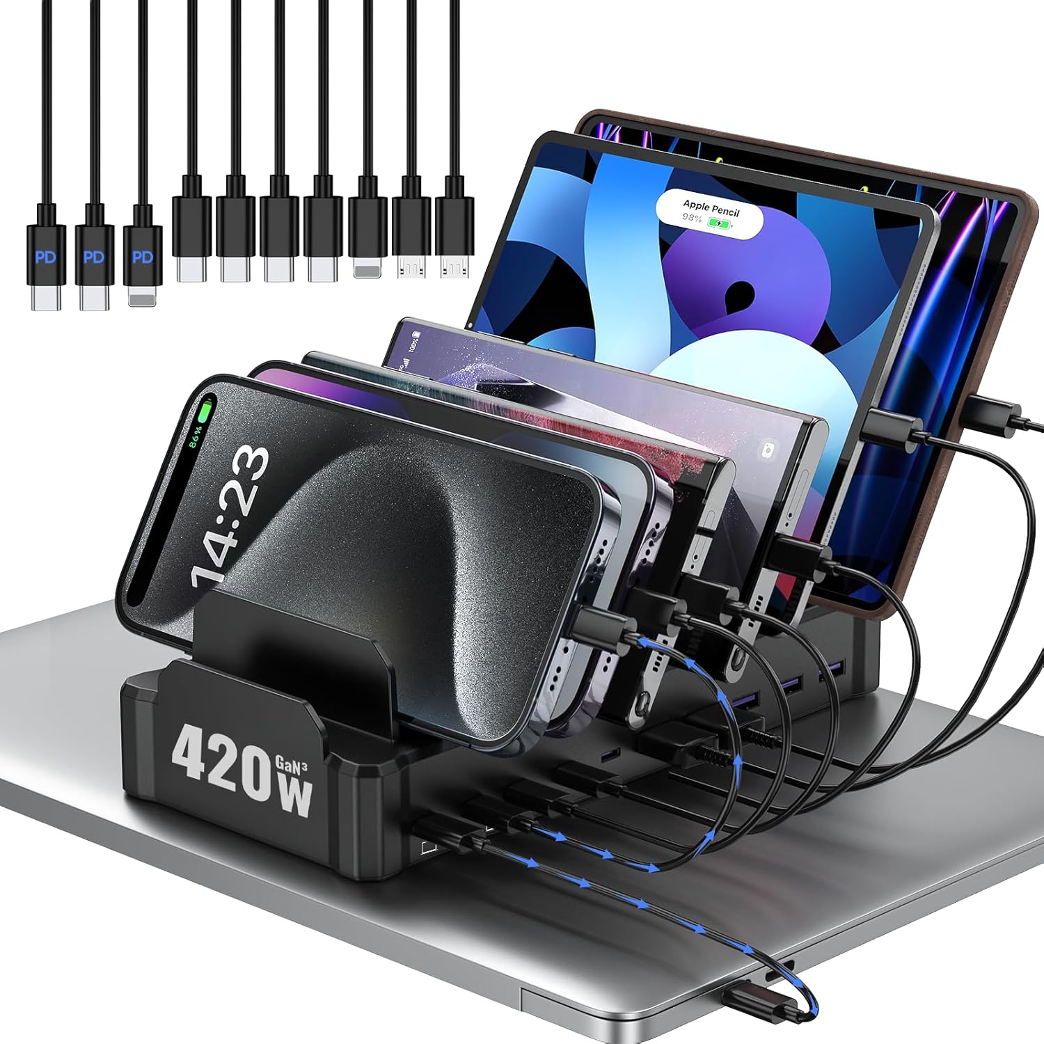 Zobirez 420W 10-Port Charging Station