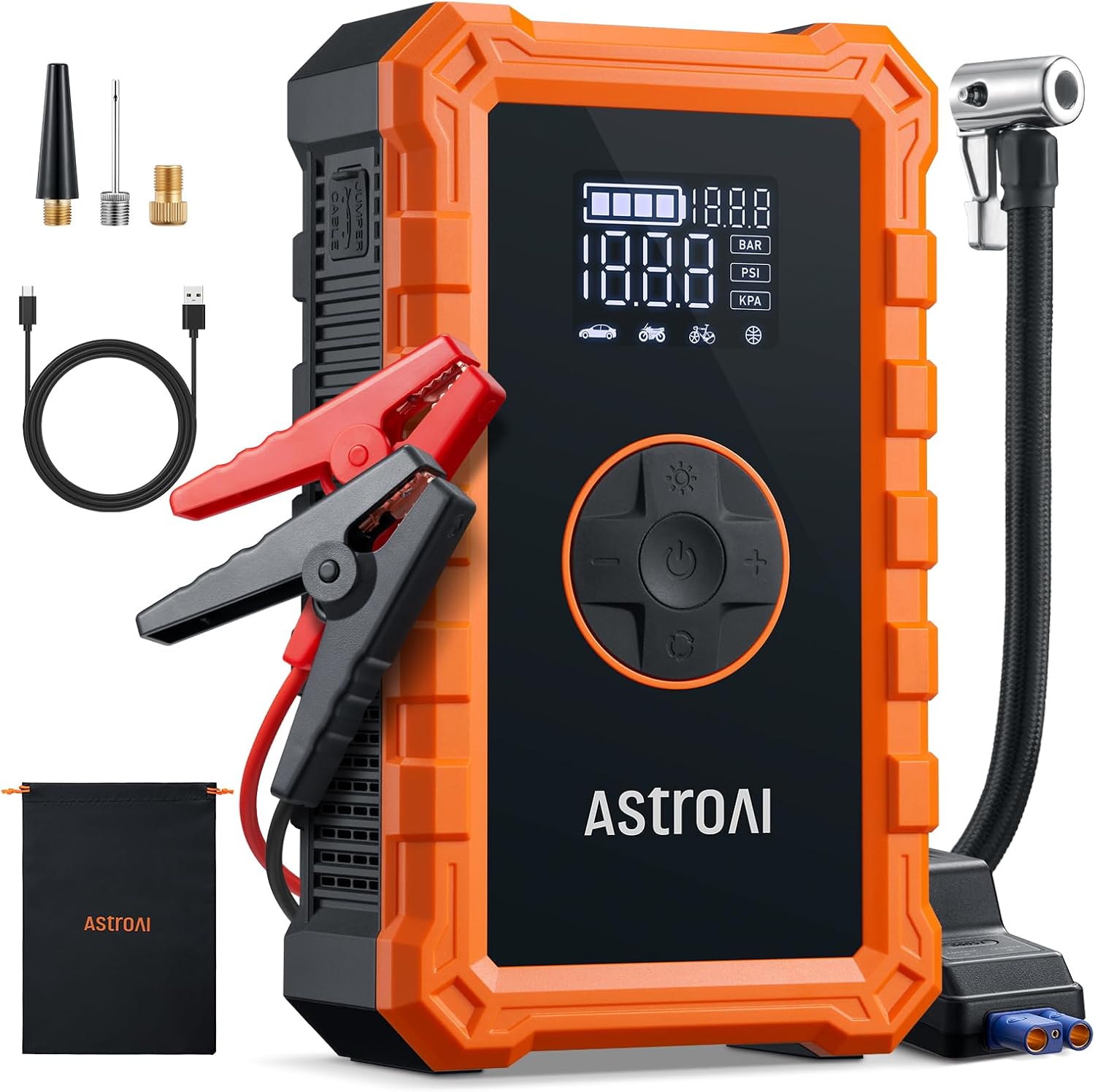AstroAI S8 Air jump starter with air compressor accessories