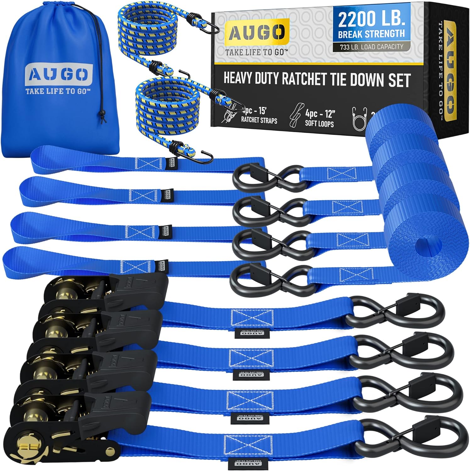 AUGO Heavy Duty Ratchet Straps 4-Pack