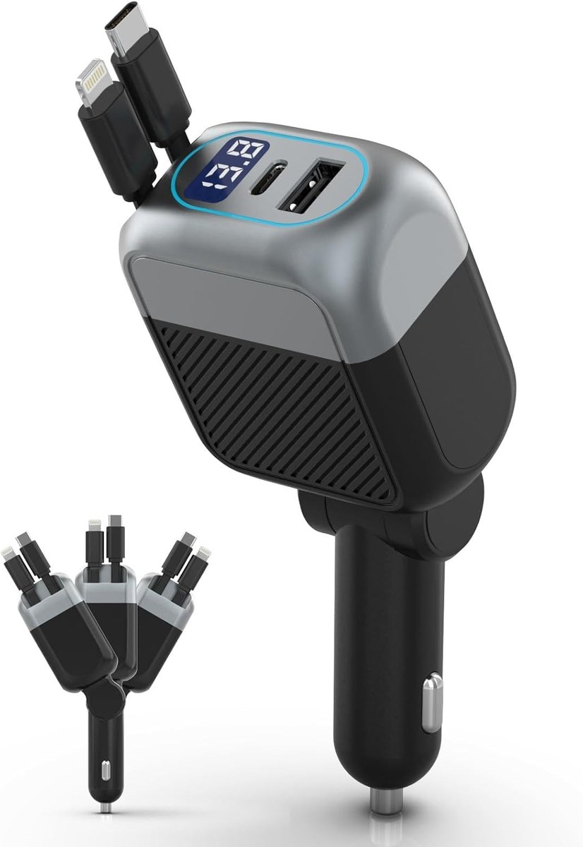 Nknzly 87W Retractable Car Charger, 4-in-1