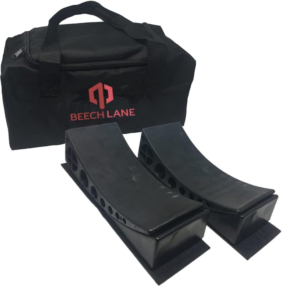 Beech Lane curved ramp RV camper leveler with wheel chock and rubber grip mat