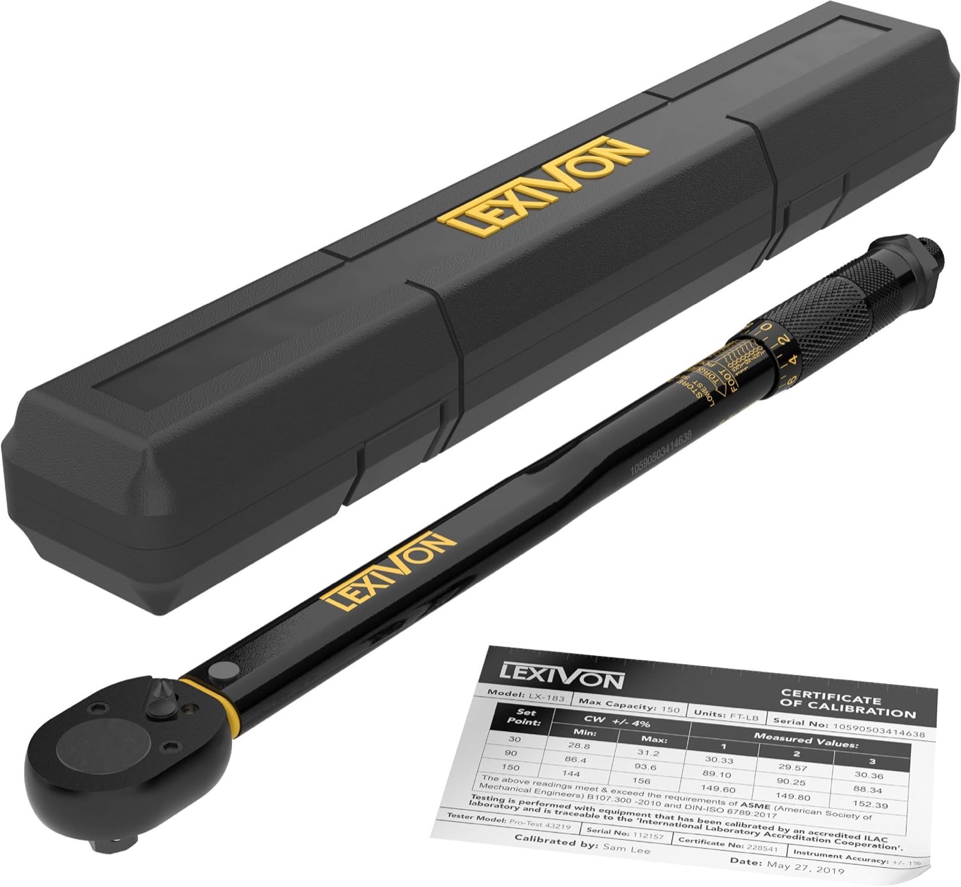 Lexivon 1/2-inch drive click torque wrench with storage case and calibration certificate